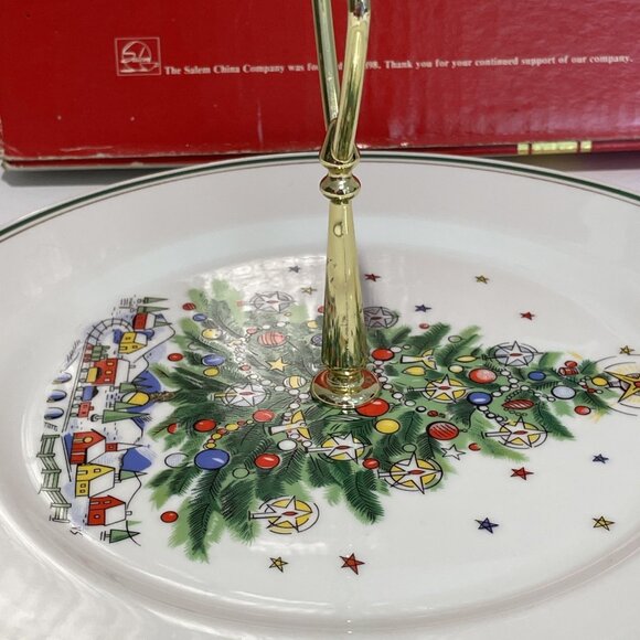 Salem Christmas Eve Single Tier Tidbit Tray Christmas Tree 24K Gold Trim Retired - Picture 5 of 8